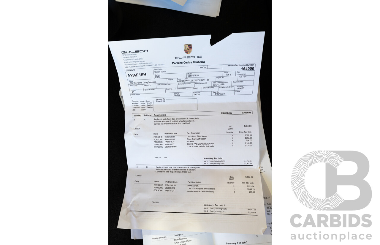 1/2018 Porsche Macan Turbo (AWD) 95B MY18 4D Wagon Agate Grey Metallic Twin Turbo V6 3.6L