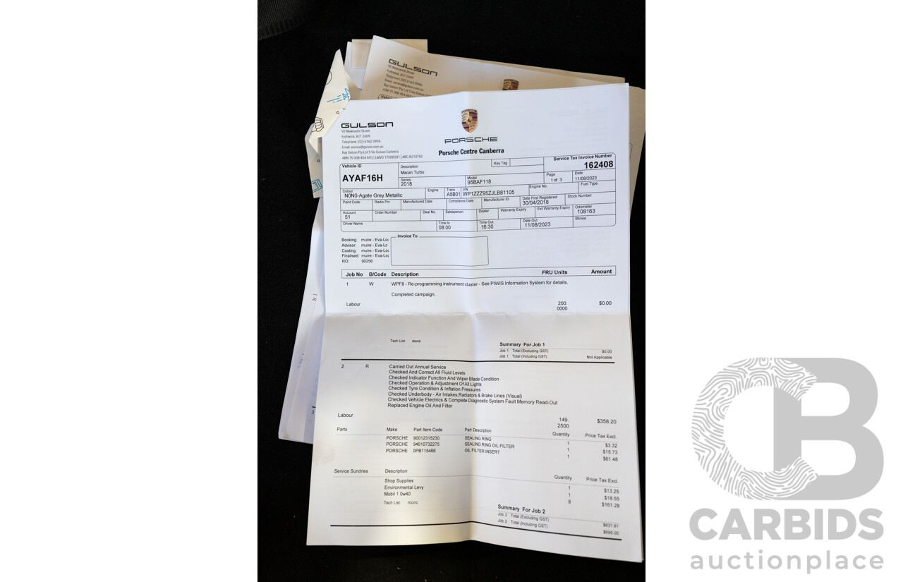 1/2018 Porsche Macan Turbo (AWD) 95B MY18 4D Wagon Agate Grey Metallic Twin Turbo V6 3.6L