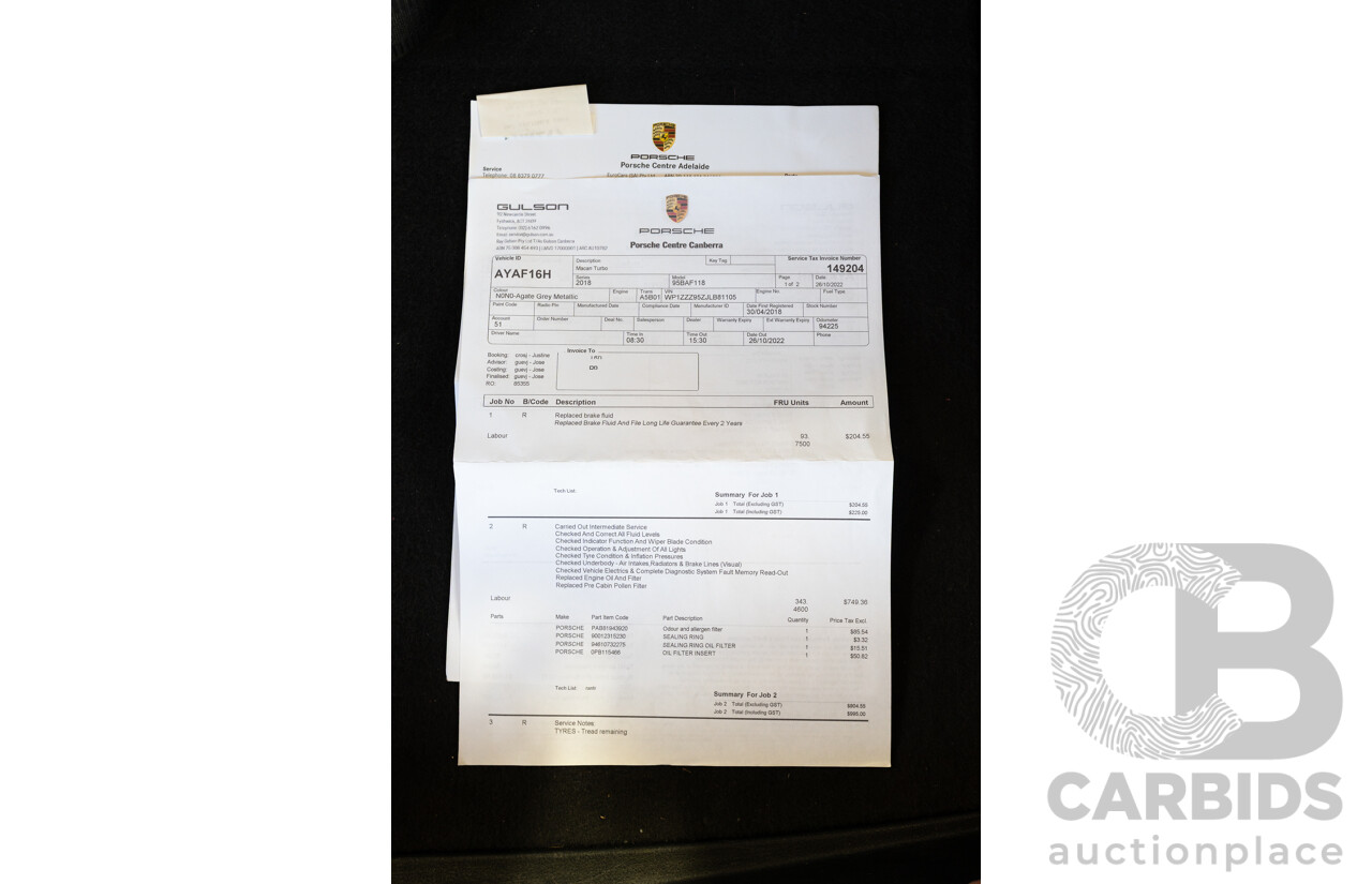 1/2018 Porsche Macan Turbo (AWD) 95B MY18 4D Wagon Agate Grey Metallic Twin Turbo V6 3.6L