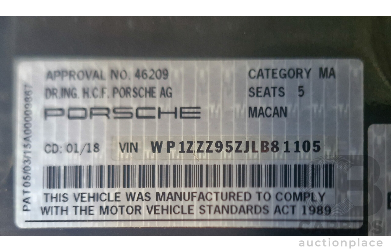 1/2018 Porsche Macan Turbo (AWD) 95B MY18 4D Wagon Agate Grey Metallic Twin Turbo V6 3.6L