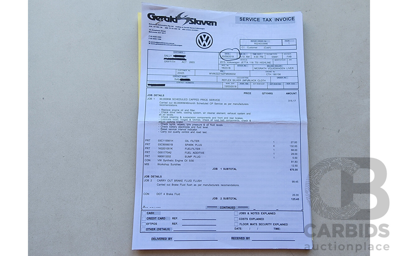 1/2015 Volkswagen Jetta 118 TSI Comfortline 1KM MY15 4d Sedan Silver 1.4L