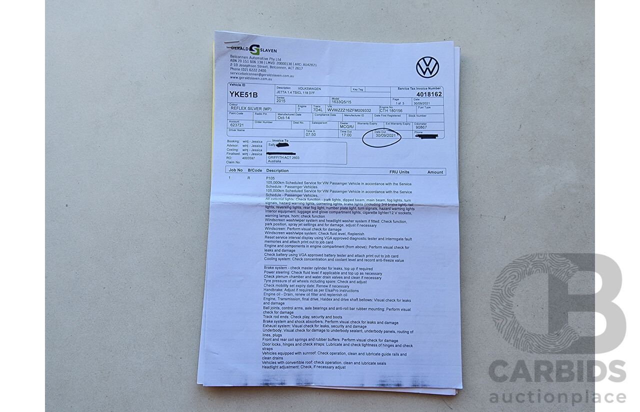 1/2015 Volkswagen Jetta 118 TSI Comfortline 1KM MY15 4d Sedan Silver 1.4L