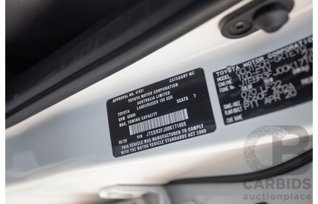 05/2020 Toyota Landcruiser PRADO VX (4x4) GDJ150R MY18 4D Wagon Pearl White Turbo Diesel 2.8L - 7 Seats