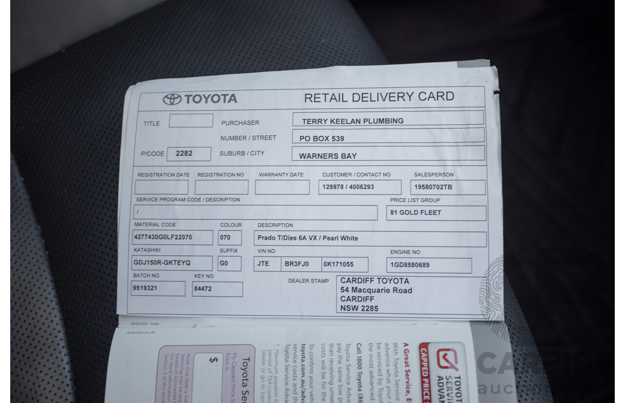 05/2020 Toyota Landcruiser PRADO VX (4x4) GDJ150R MY18 4D Wagon Pearl White Turbo Diesel 2.8L - 7 Seats