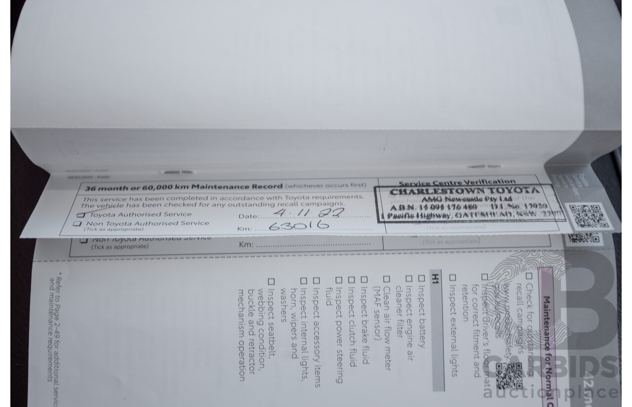 05/2020 Toyota Landcruiser PRADO VX (4x4) GDJ150R MY18 4D Wagon Pearl White Turbo Diesel 2.8L - 7 Seats