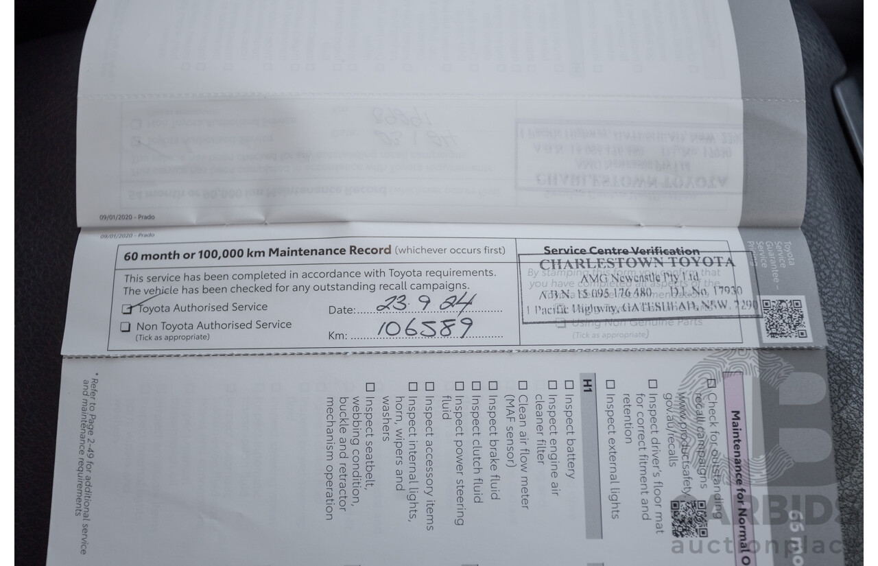 05/2020 Toyota Landcruiser PRADO VX (4x4) GDJ150R MY18 4D Wagon Pearl White Turbo Diesel 2.8L - 7 Seats