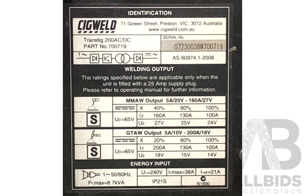 Cigweld Transtig 200 AC/DC Inverter TIG Welder