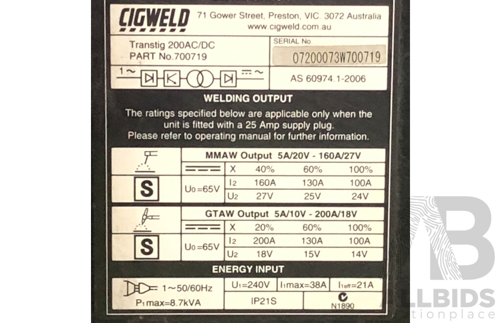 Cigweld Transtig 200 AC/DC Inverter TIG Welder