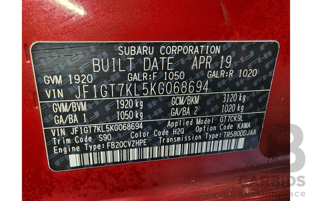 5/2019 Subaru Impreza 2.0i-L (awd) MY19 5d Hatchback Maroon 2.0L