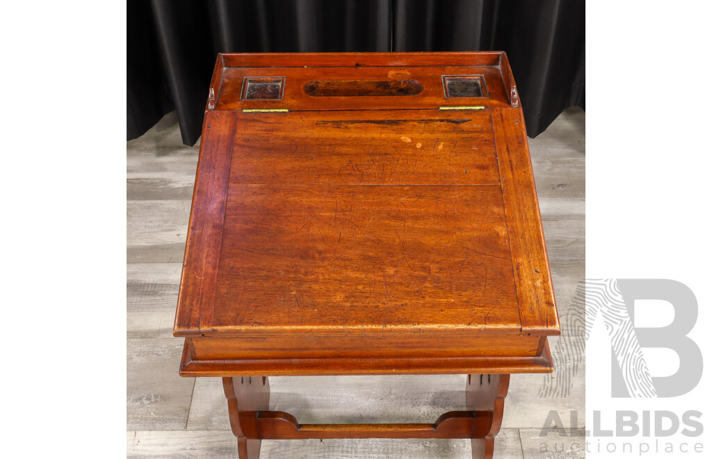 Antique Timber Lift Top School Desk with Bench Seat