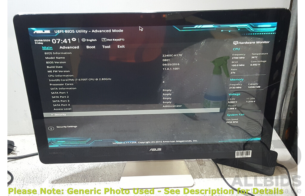 ASUS (Z240IC-H170) Zen AiO Pro Intel Core i7 (6700T) 2.80GHz-3.60GHz 4-Core CPU 23.8-Inch Touchscreen All-in-One Computer w/ Power Supply