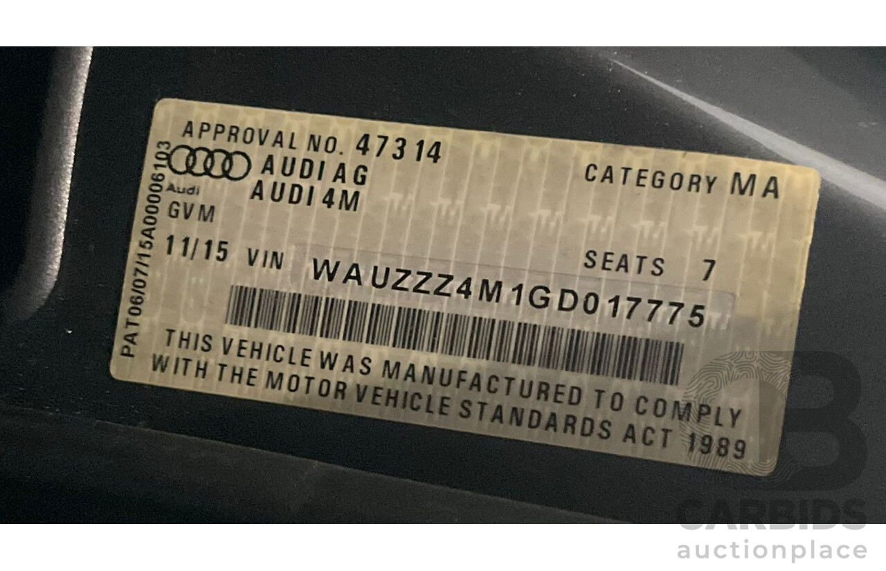 11/2015 Audi Q7 3.0 TDI Quattro (AWD) 4M 4d Wagon Graphite Grey Metallic Turbo Diesel V6 3.0L - 7 Seater