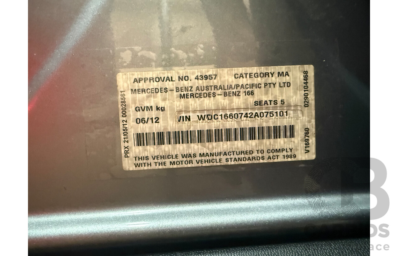 6/2012 Mercedes-Benz ML 63 AMG (4x4) 166 4d Wagon Palladium Silver Metallic Twin Turbo V8 5.5L