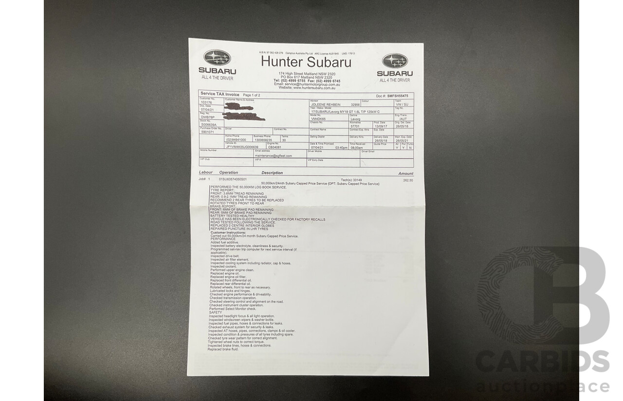 10/2017 Subaru Levorg 1.6 GT (AWD) AWD MY18 4D Wagon Steel Blue Grey Metallic Turbo 1.6L