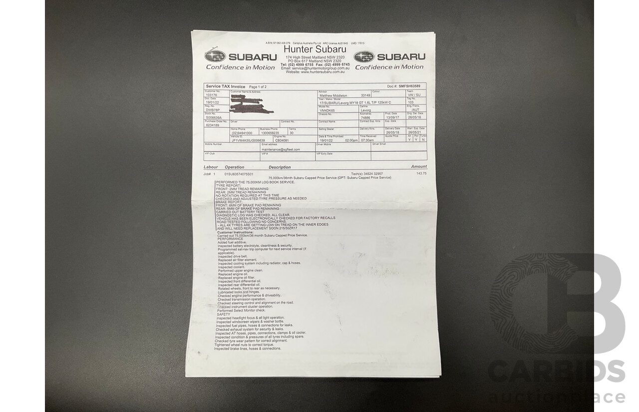 10/2017 Subaru Levorg 1.6 GT (AWD) AWD MY18 4D Wagon Steel Blue Grey Metallic Turbo 1.6L