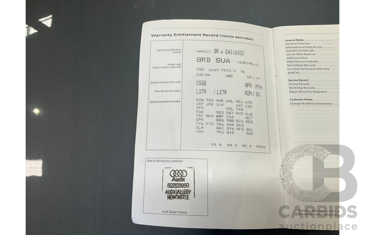 6/2014 Audi SQ5 3.0 TDI Quattro 8R MY14 5d Wagon Monsoon Grey Metallic Twin Turbo Diesel V6 3.0L