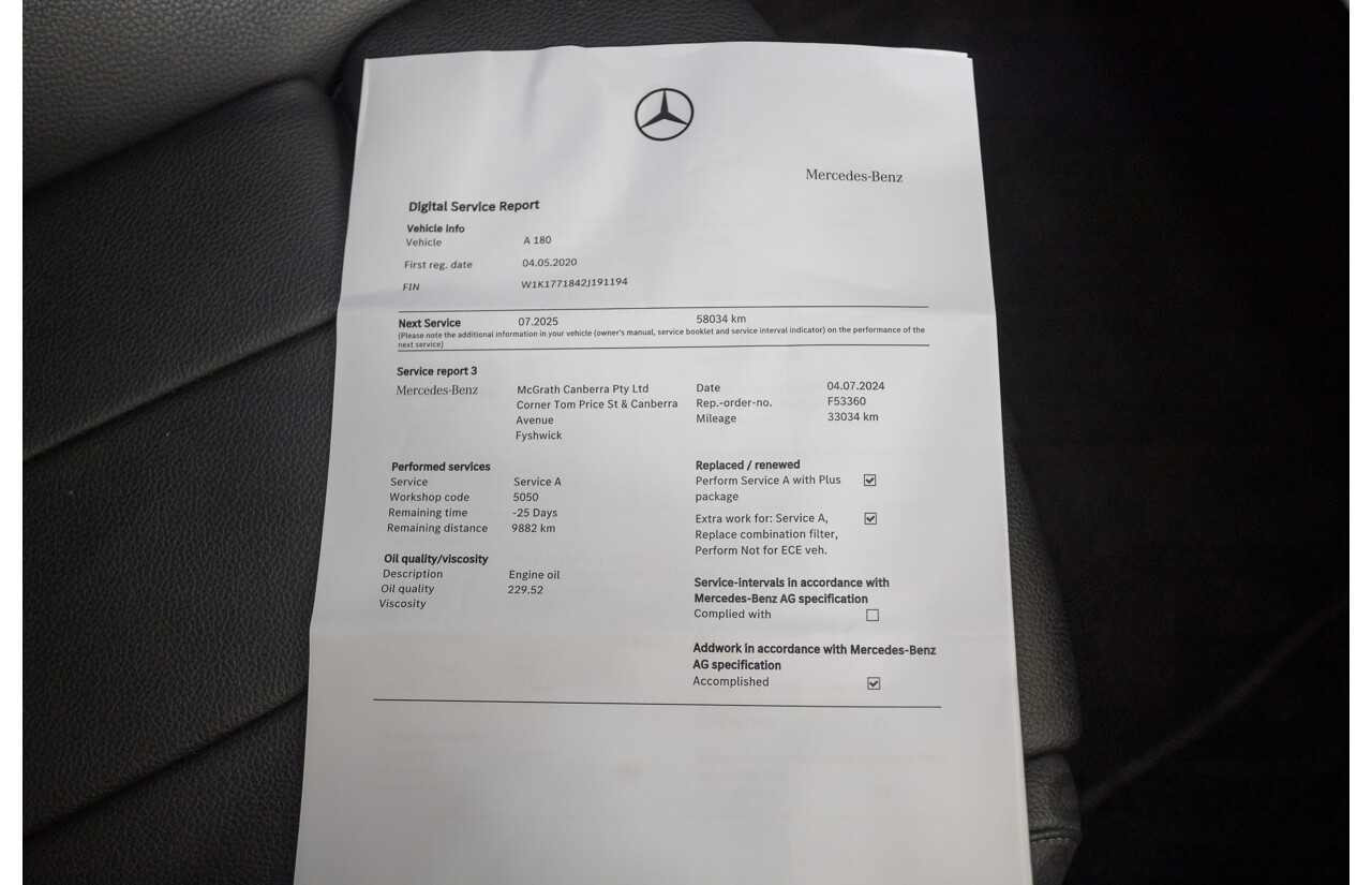 04/2020 Mercedes-Benz A180 V177 MY20 4D Sedan Polar White Turbo 1.3L