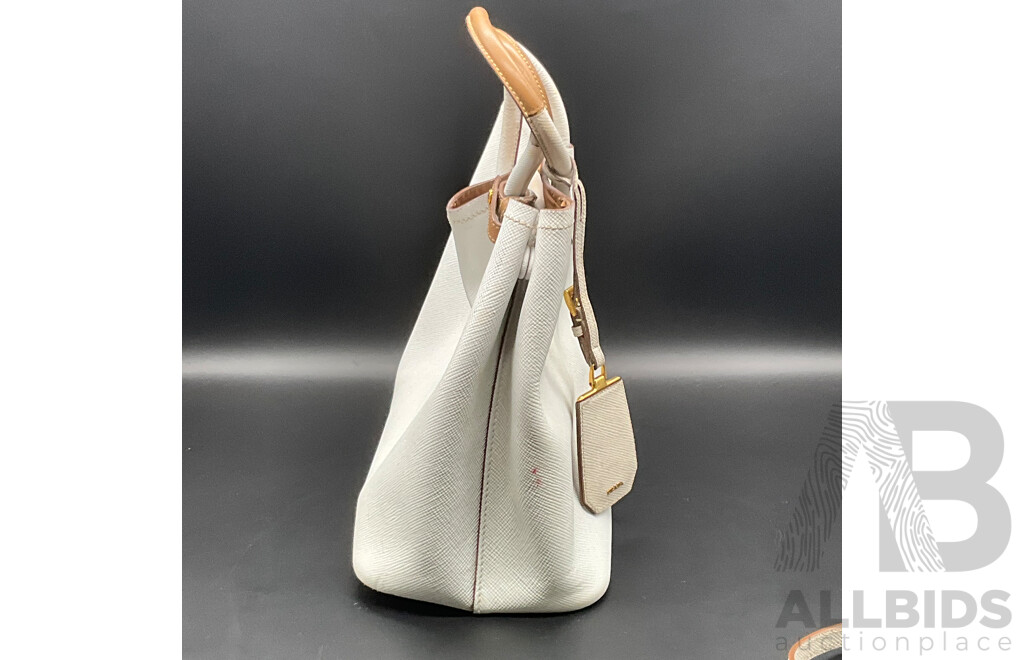 White Saffiano Cuir Double Tote Bag Branded PRADA