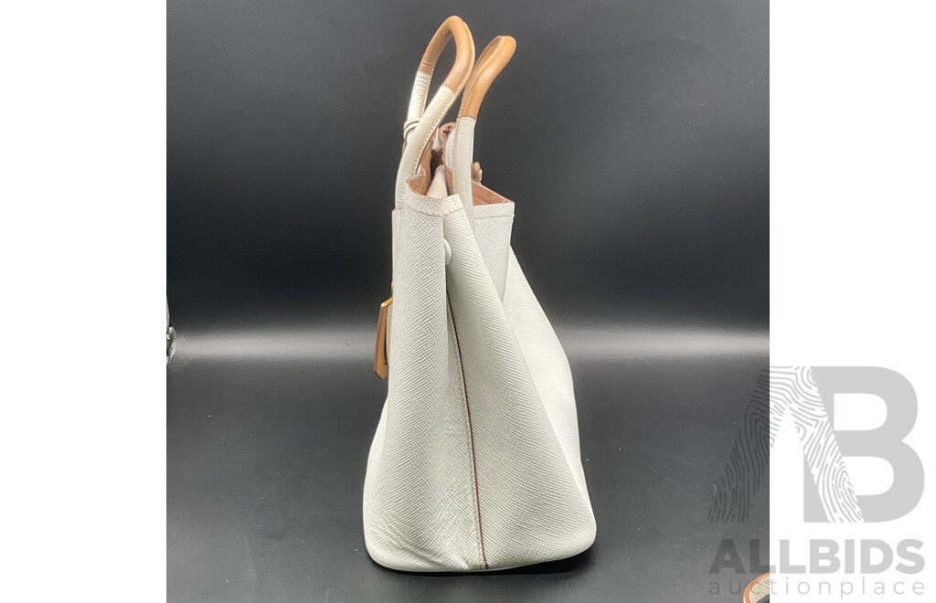 White Saffiano Cuir Double Tote Bag Branded PRADA