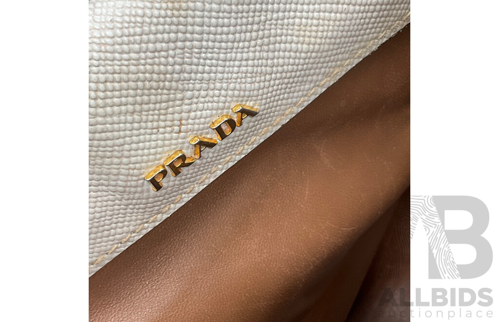 White Saffiano Cuir Double Tote Bag Branded PRADA