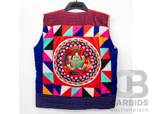 Original Vintage 1980s Handcrafted Chinese Quilted Cotton Vest with Embroidered Embellishments & 3D 'Creepy Crawlies', 62L x 58W cm (approx sizing)