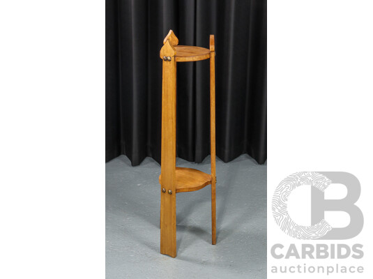 Art Nouveau Oak Two Tier Plant Stand