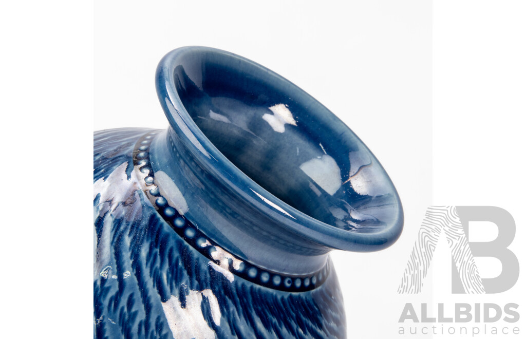 Wonderful Ribbed Vase with Cobalt Blue Glaze Crafted by Potter Richard Walsh for Bendigo Pottery (c1994-2000s), 25H cm