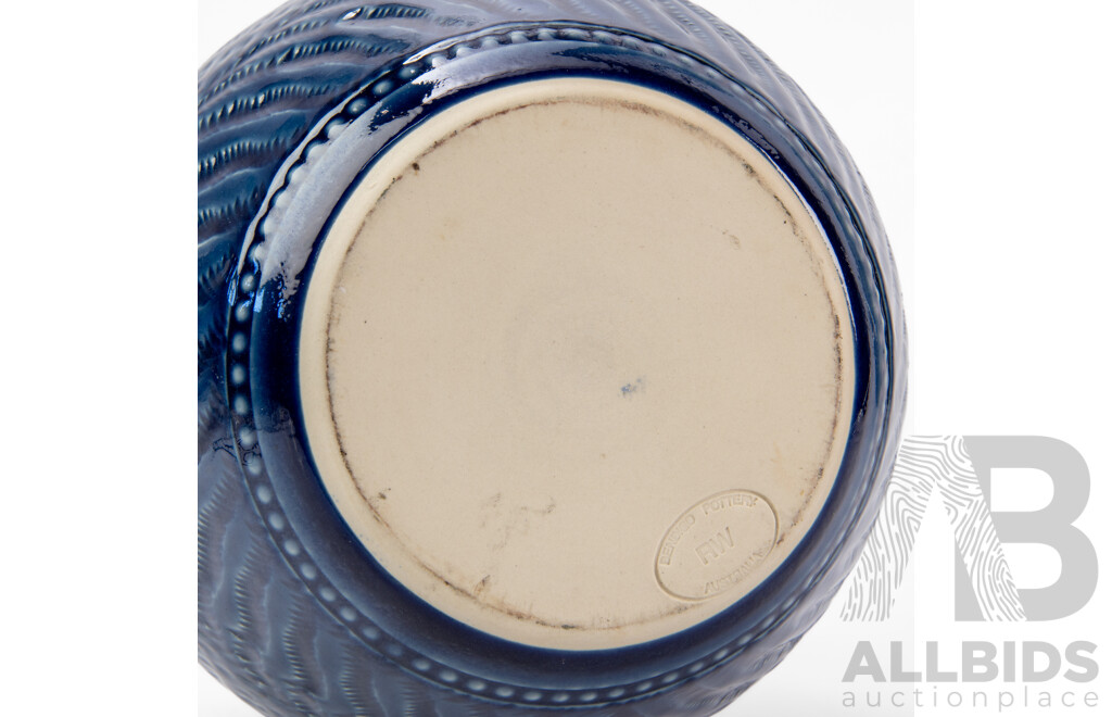 Wonderful Ribbed Vase with Cobalt Blue Glaze Crafted by Potter Richard Walsh for Bendigo Pottery (c1994-2000s), 25H cm