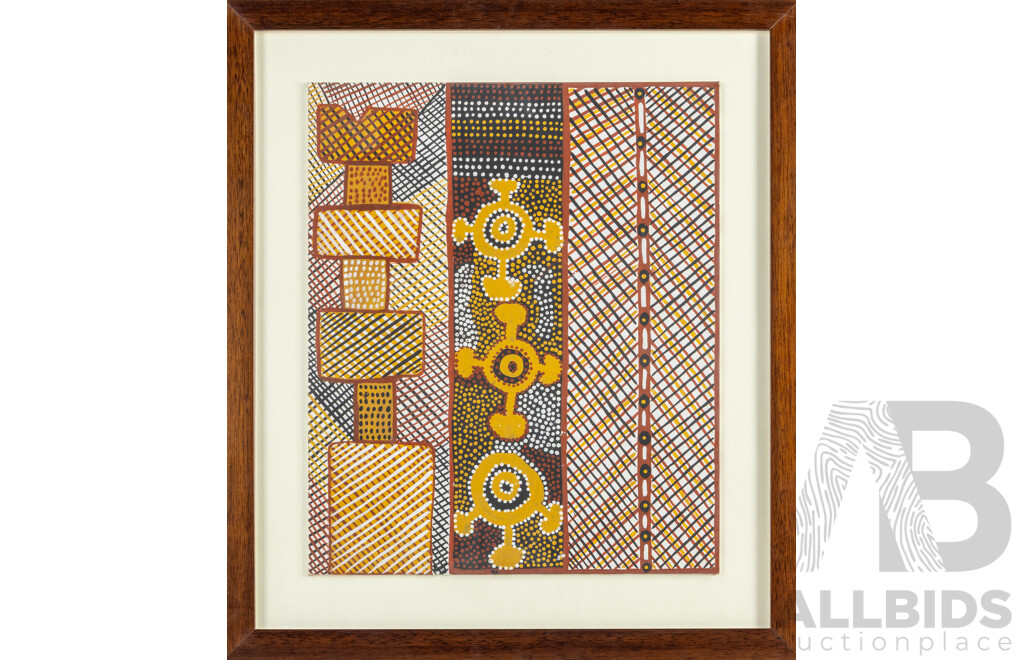 Artist Unknown, (20th Century, Indigenous-Australian), Jilamara, Original Acrylic on Canvas Board Panel, 61H x 53W cm (frame)