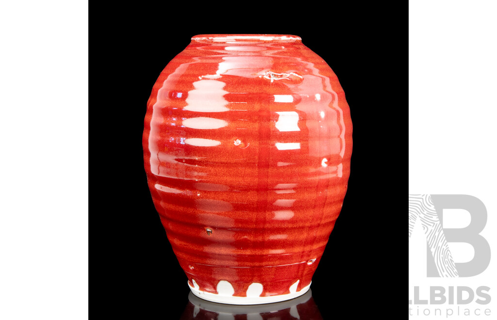 Ian Jones (20th Century, Australian, 1953-), Original Ribbed Oxblood Glazed Vase, 50H cm