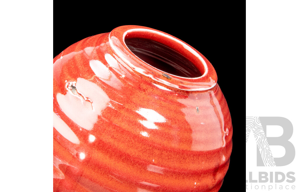 Ian Jones (20th Century, Australian, 1953-), Original Ribbed Oxblood Glazed Vase, 50H cm