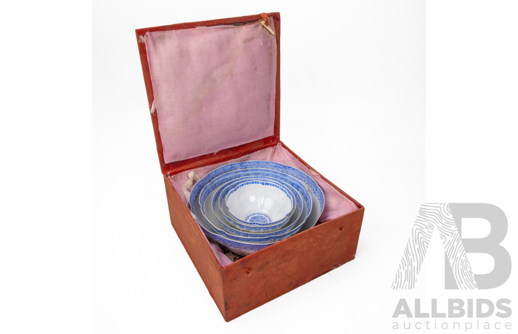 Wonderful Boxed Set of Five Vintage Hand-Decorated Eggshell Porcelain Bowls (c1970s), 27L x 27W x 13D cm (box dimensions)
