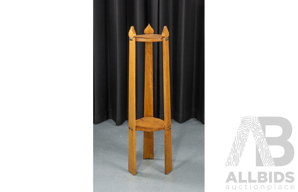 Art Nouveau Oak Two Tier Plant Stand