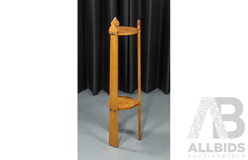 Art Nouveau Oak Two Tier Plant Stand