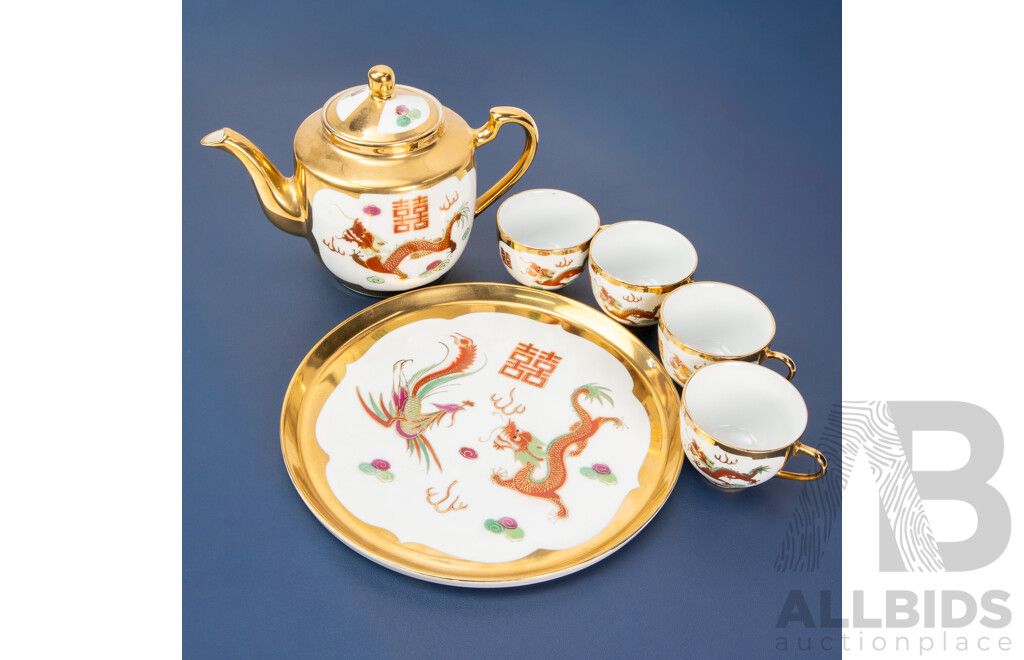 Vintage Chinese Porcelain Six Piece Tea Set
