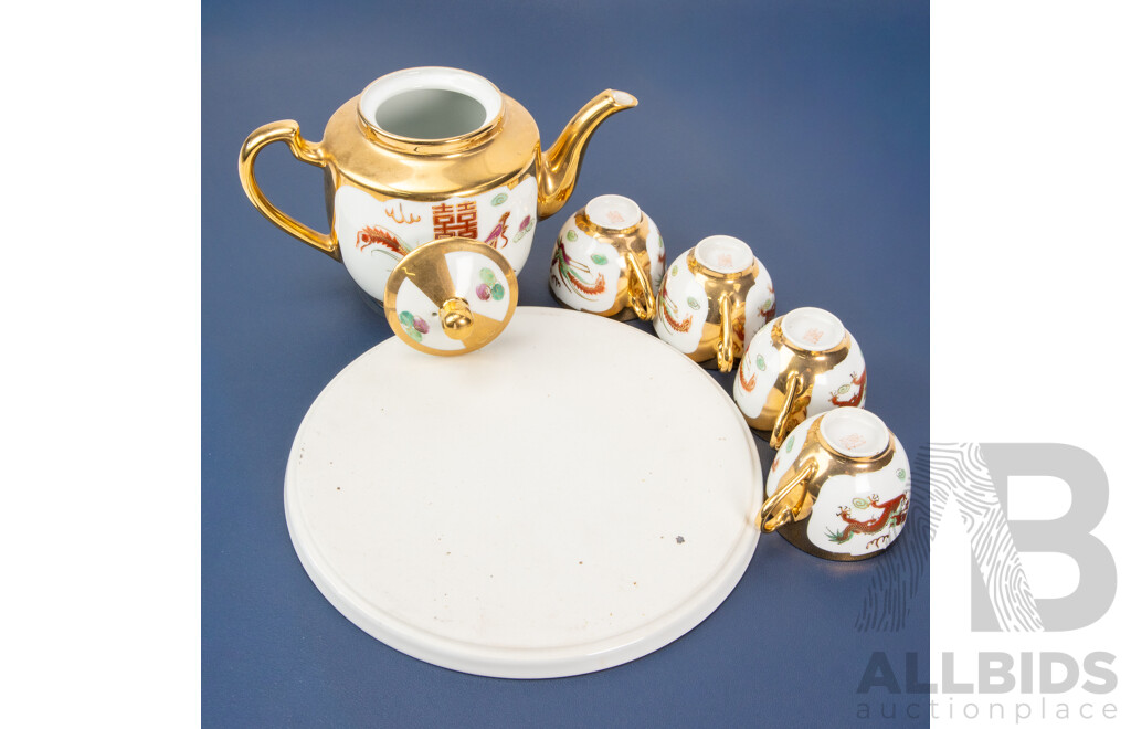 Vintage Chinese Porcelain Six Piece Tea Set