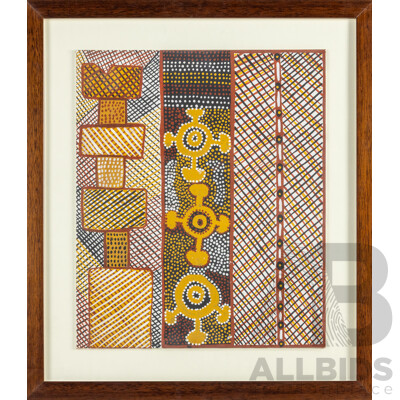 Artist Unknown, (20th Century, Indigenous-Australian), Jilamara, Original Acrylic on Canvas Board Panel, 61H x 53W cm (frame)