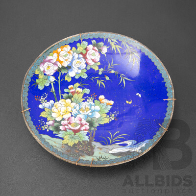 Antique Japanese Ando Cloisonne Enamel Charger (Meiji Era - 1868-1912), 20 x 20 cm (dimensions)