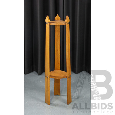 Art Nouveau Oak Two Tier Plant Stand