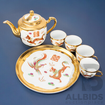 Vintage Chinese Porcelain Six Piece Tea Set