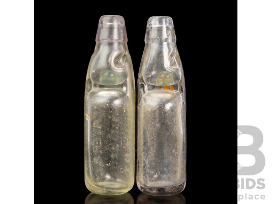 Pair of Vintage Tasmanian Glass Bottles with Marble Stoppers