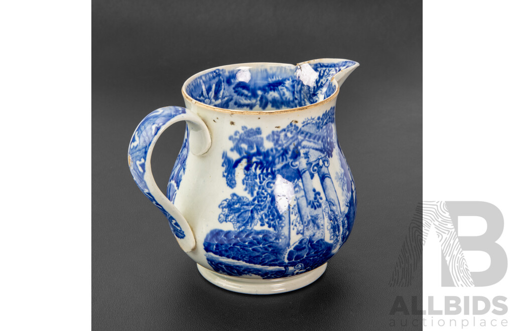 Staffordshire Blue and White Transfer Printed Jug by Larkin & Poole, 1825