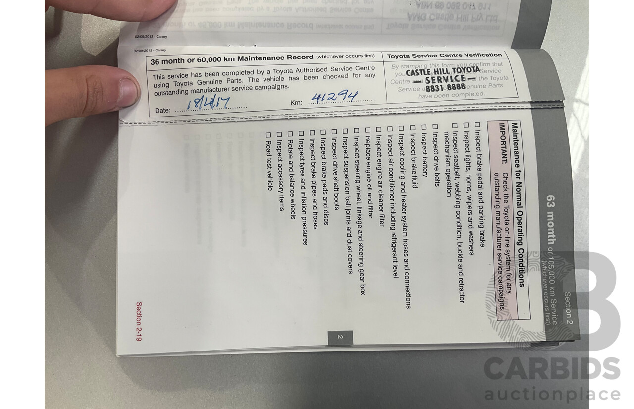 10/2013 Toyota Camry Atara R SE ASV50R 4d Sedan Premium Silver Metallic 2.5L