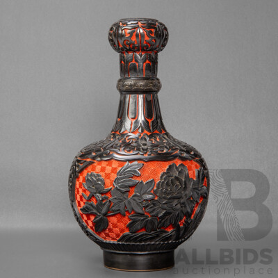 Good Reproduction Chinese Red and Black Cinnabar Vase