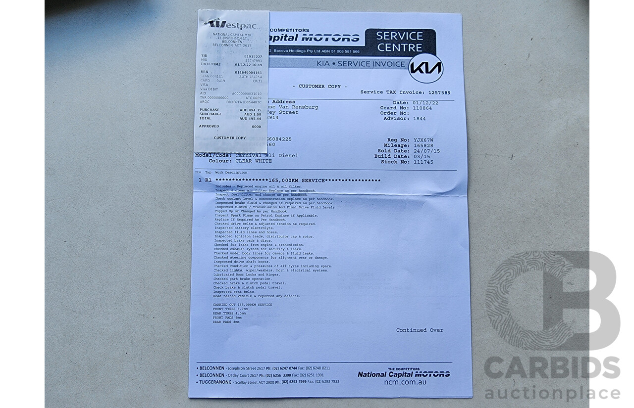 5/2015 Kia Carnival SLi YP MY15 4d Wagon White 2.2L