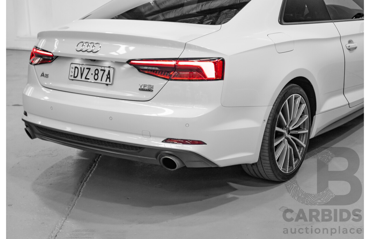 11/2017 Audi A5 2.0 TFSI Quattro S Tronic Sport (AWD) F5 MY18 2D Coupe Glacier White Metallic Turbo 2.0L