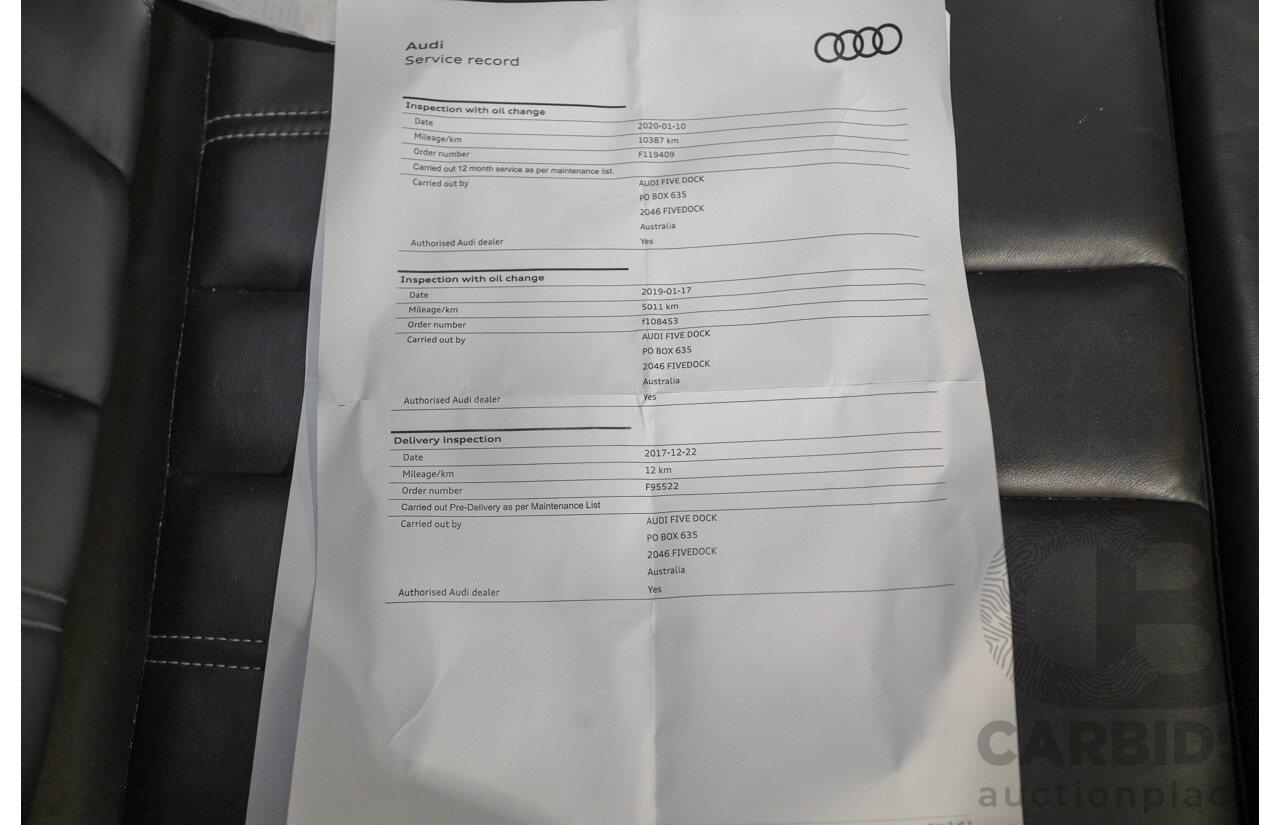 11/2017 Audi A5 2.0 TFSI Quattro S Tronic Sport (AWD) F5 MY18 2D Coupe Glacier White Metallic Turbo 2.0L