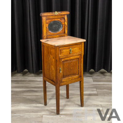 Late Edwardian Oak Mirrored Back Bedside with Marble Top