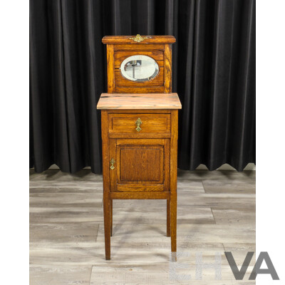 Late Edwardian Oak Mirrored Back Bedside with Marble Top