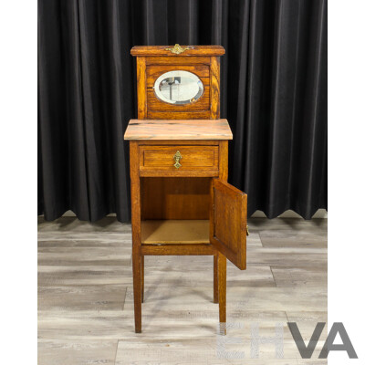 Late Edwardian Oak Mirrored Back Bedside with Marble Top